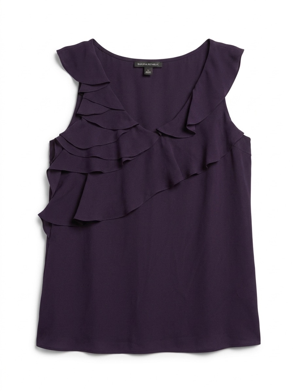 Banana Republic 100% Silk Deep Purple Ruffle Shell Blouse Romantic Size M